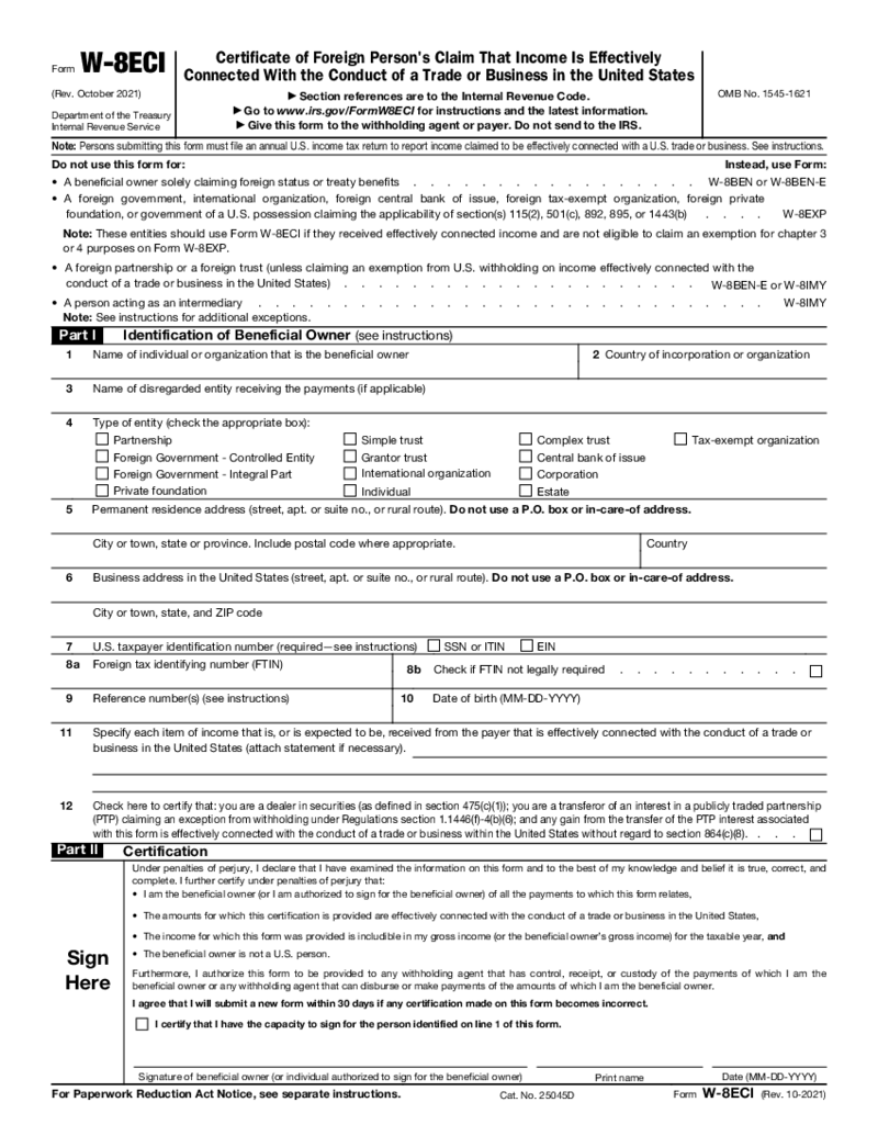 Form W-8ECI