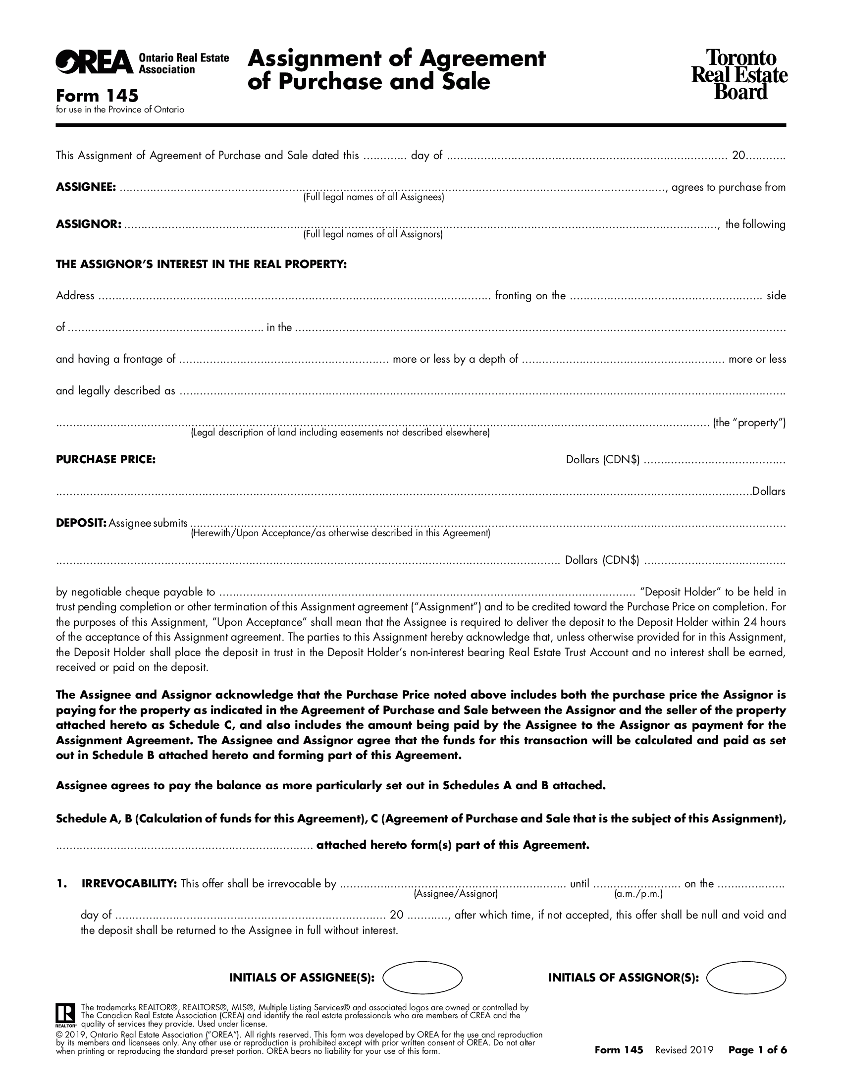 Fillable OREA Form 145 (2019) - Thumbnail