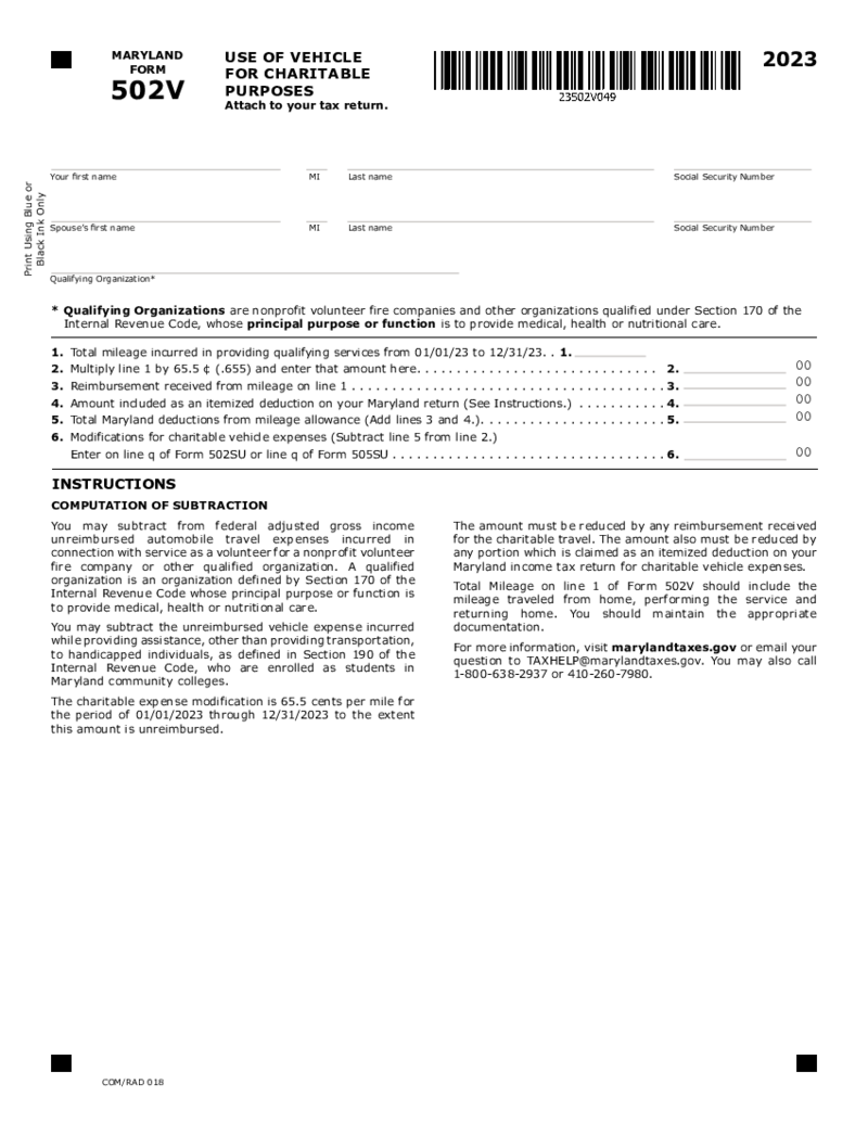 Maryland Form 502V