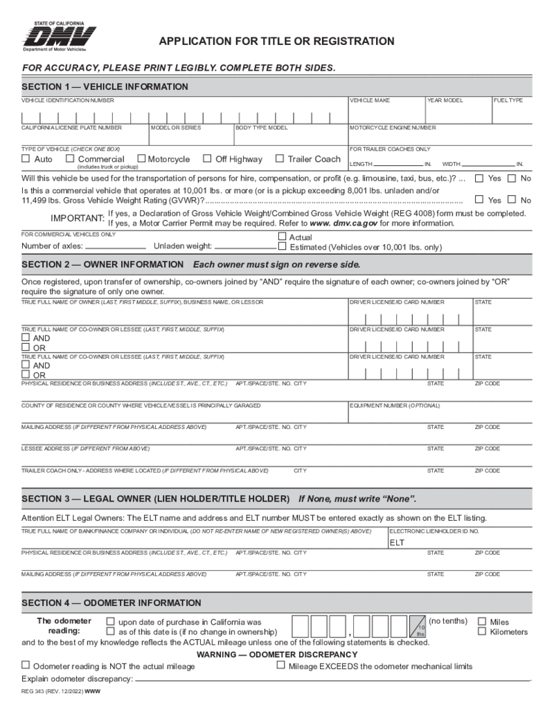 California Application for Title or Registration