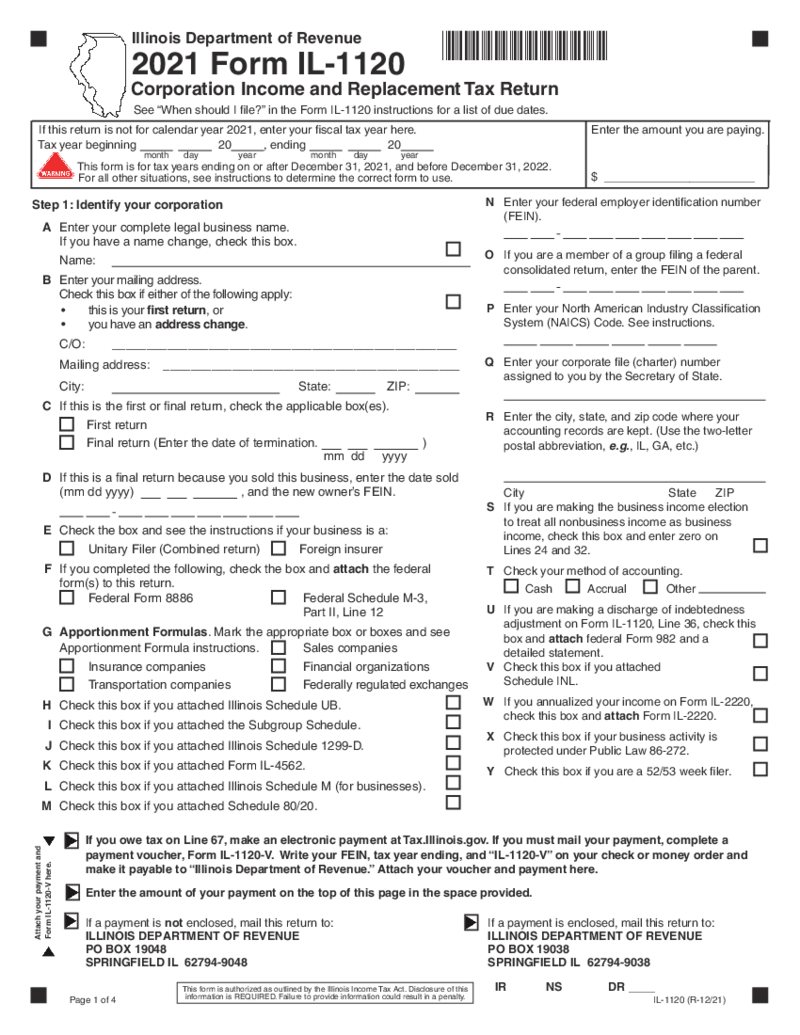 Corporation Income and Replacement Tax - IL-1120