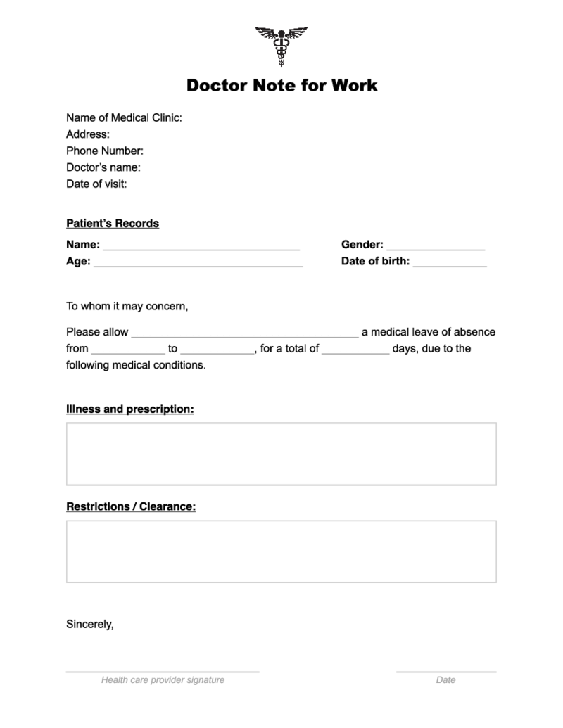 Doctor Note for Work