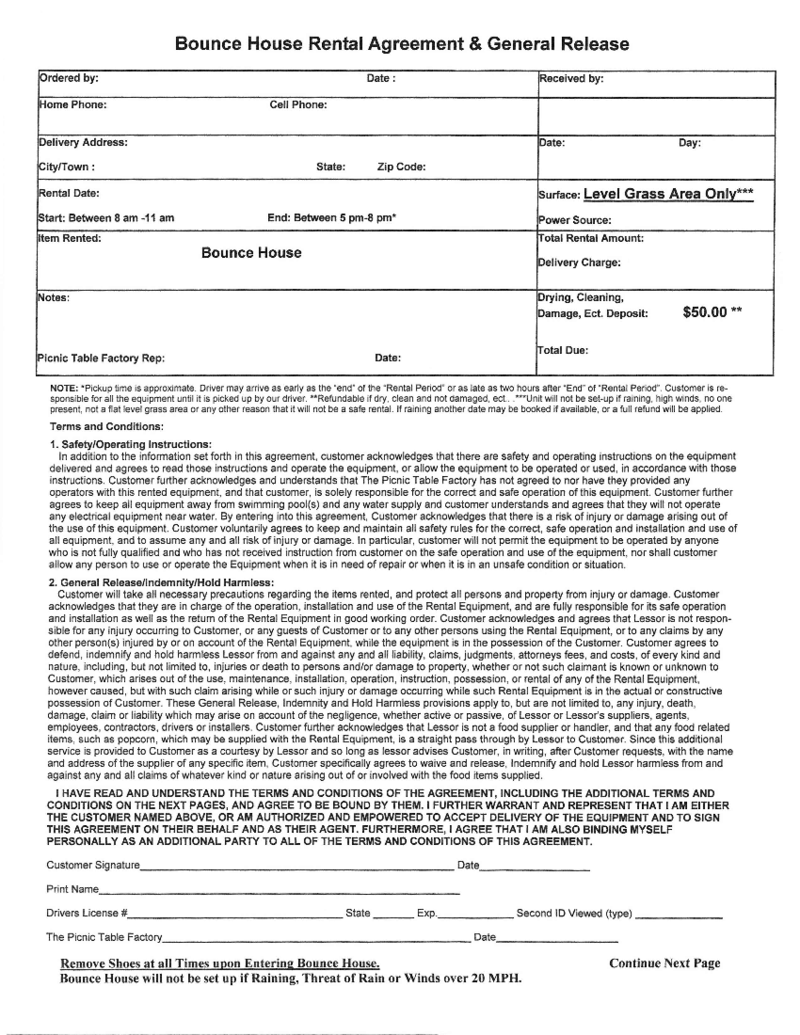 Bounce House Rental Agreement