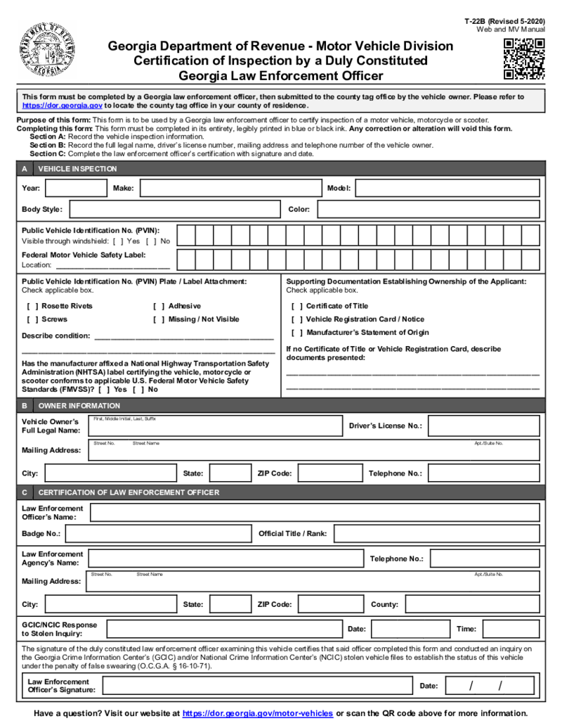 Form T-22B, Georgia Department of Revenue