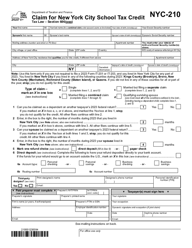 NYC 210 Form (2023)