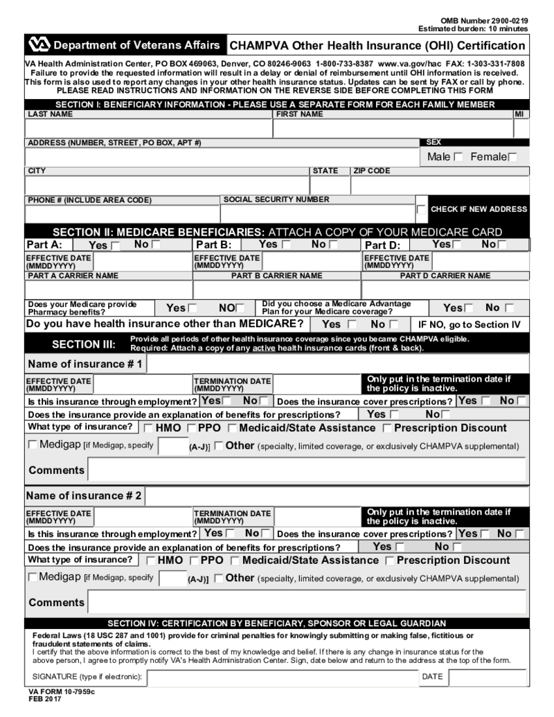 VA Form 10 7959C