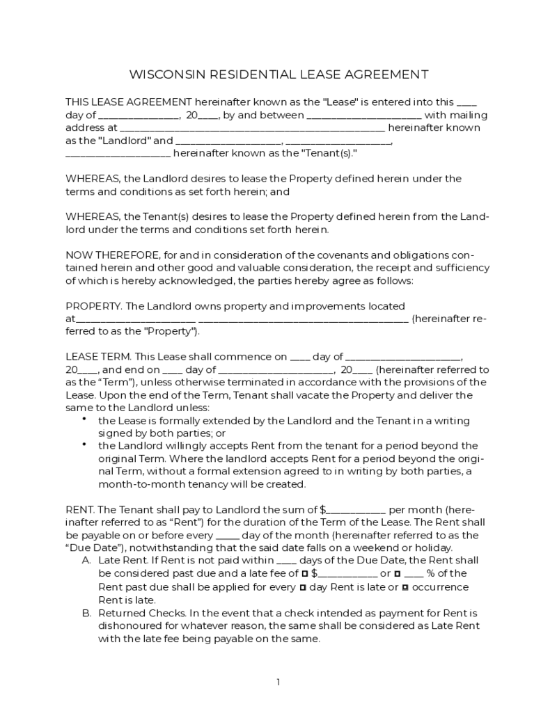 Wisconsin Residential Lease Agreement