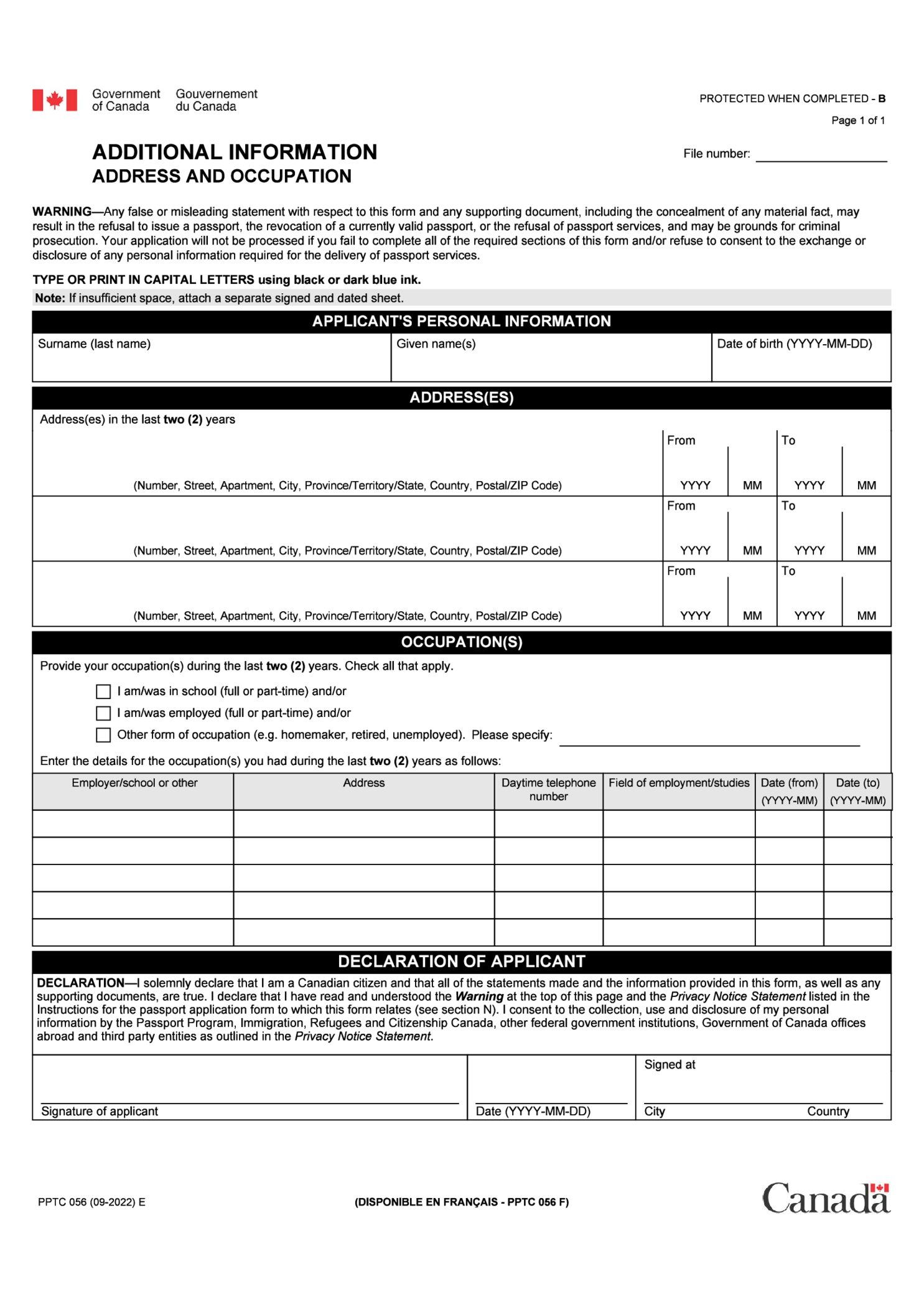 PPTC 056 E - Address and Occupation - Thumbnail