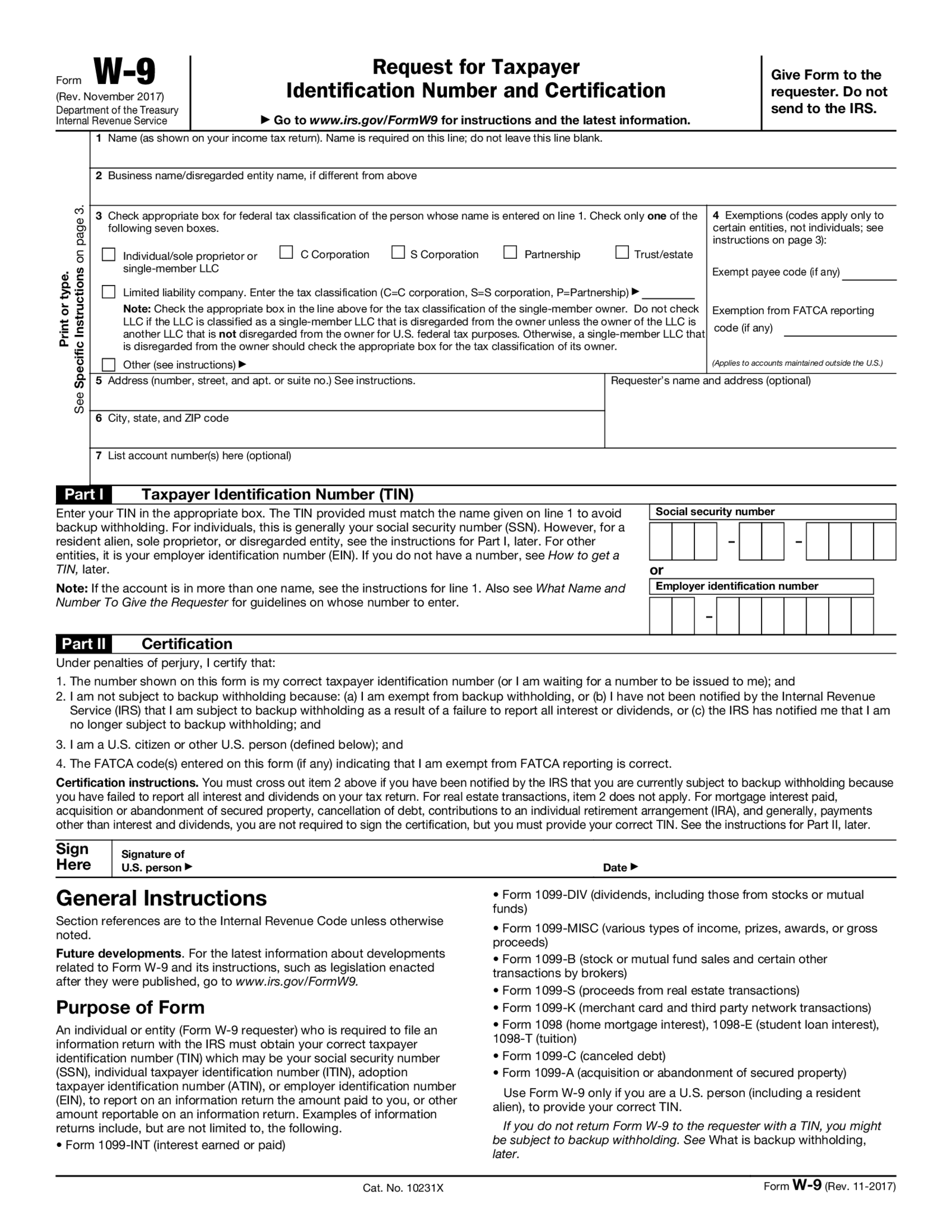 Form W-9 (2017) - Thumbnail