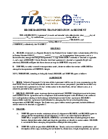 Fillable TIA Broker Shipper Transportation Agreement - Thumbnail