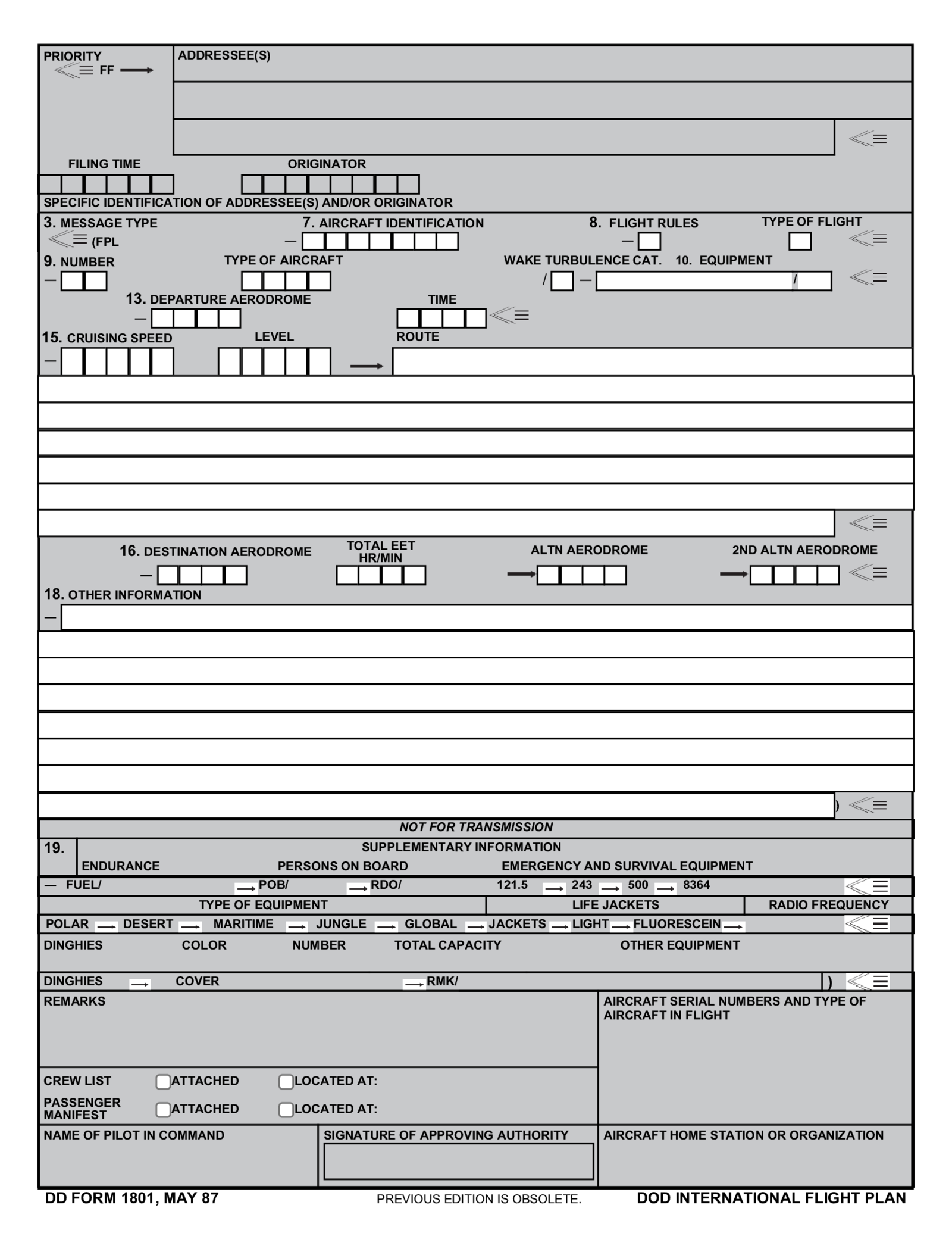 DD Form 1801, DoD International Flight Plan - Thumbnail
