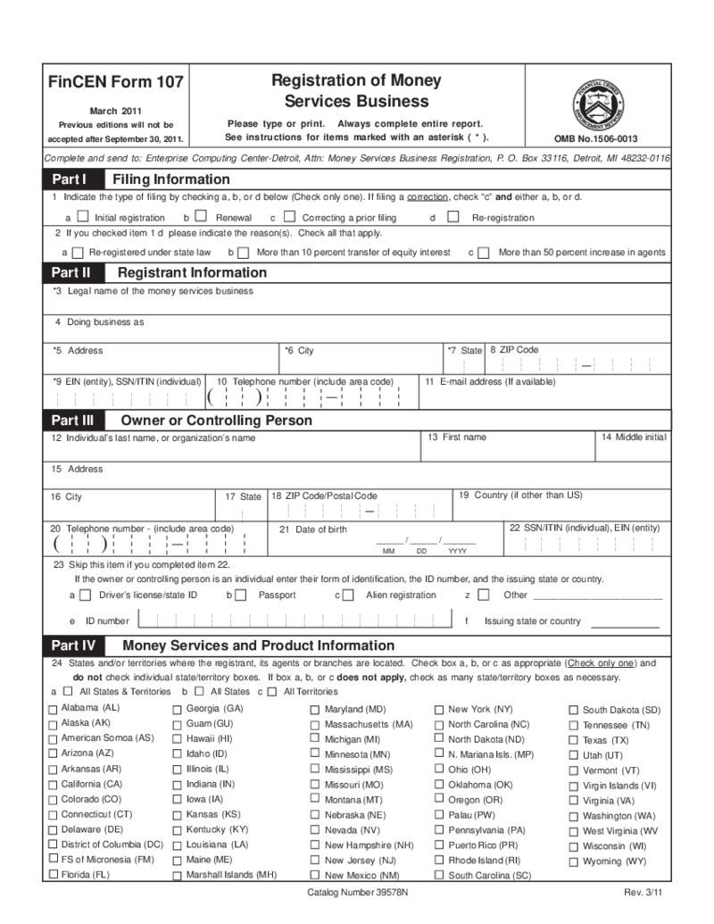 FinCen Form 107