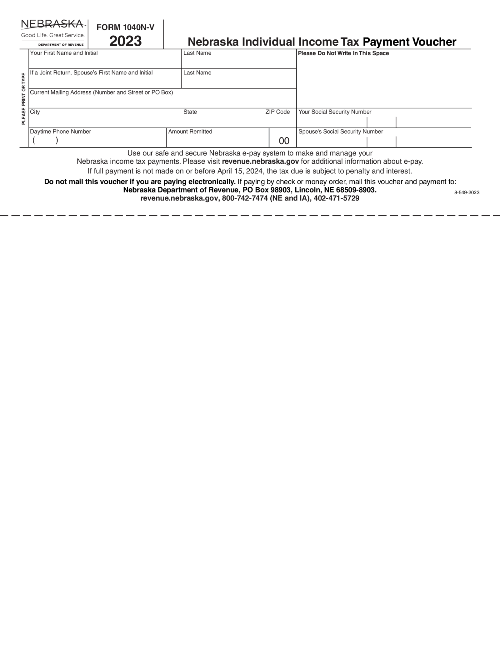 Nebraska Form 1040N-V - Thumbnail