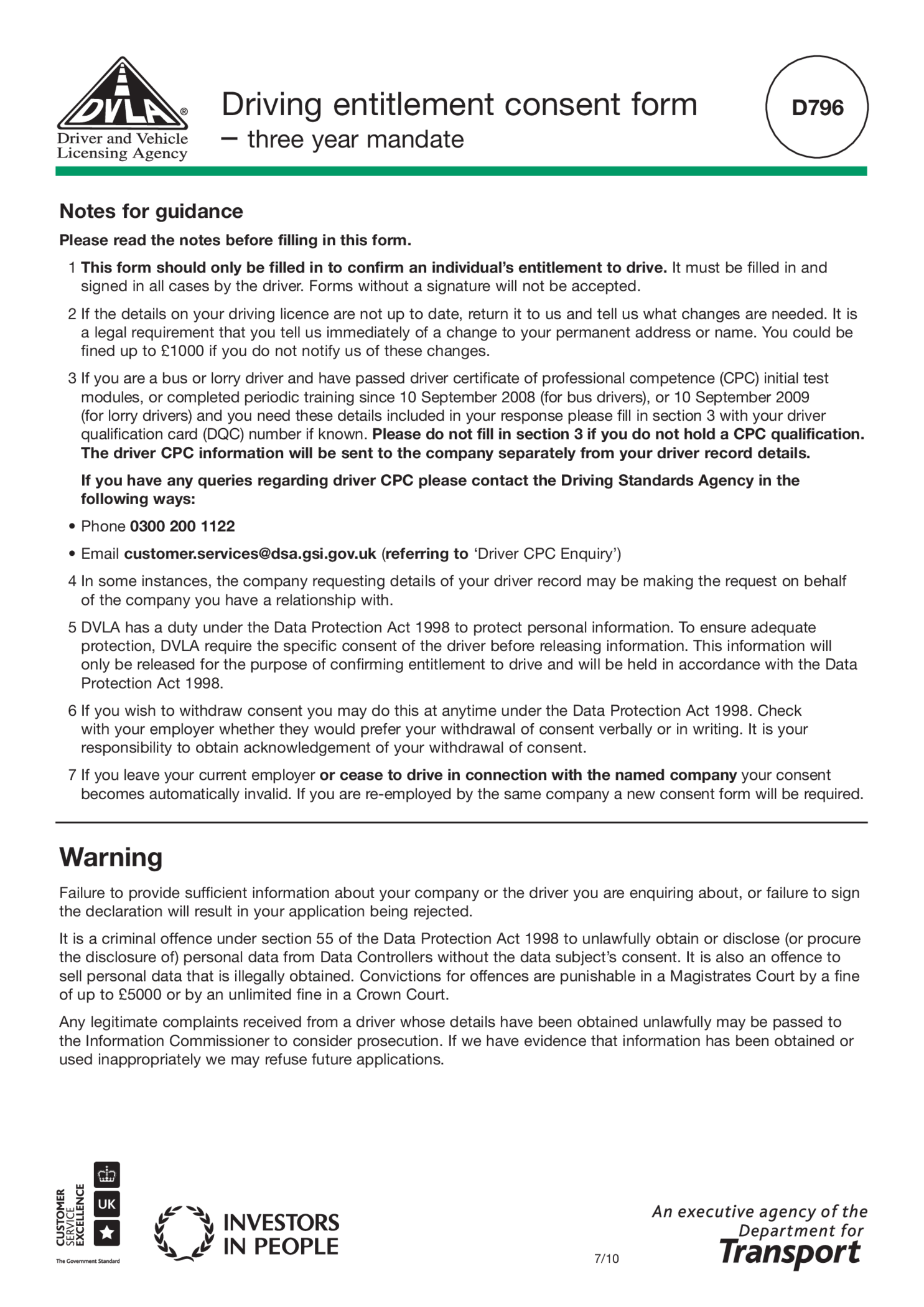 Fillable DVLA D796 Form - Thumbnail