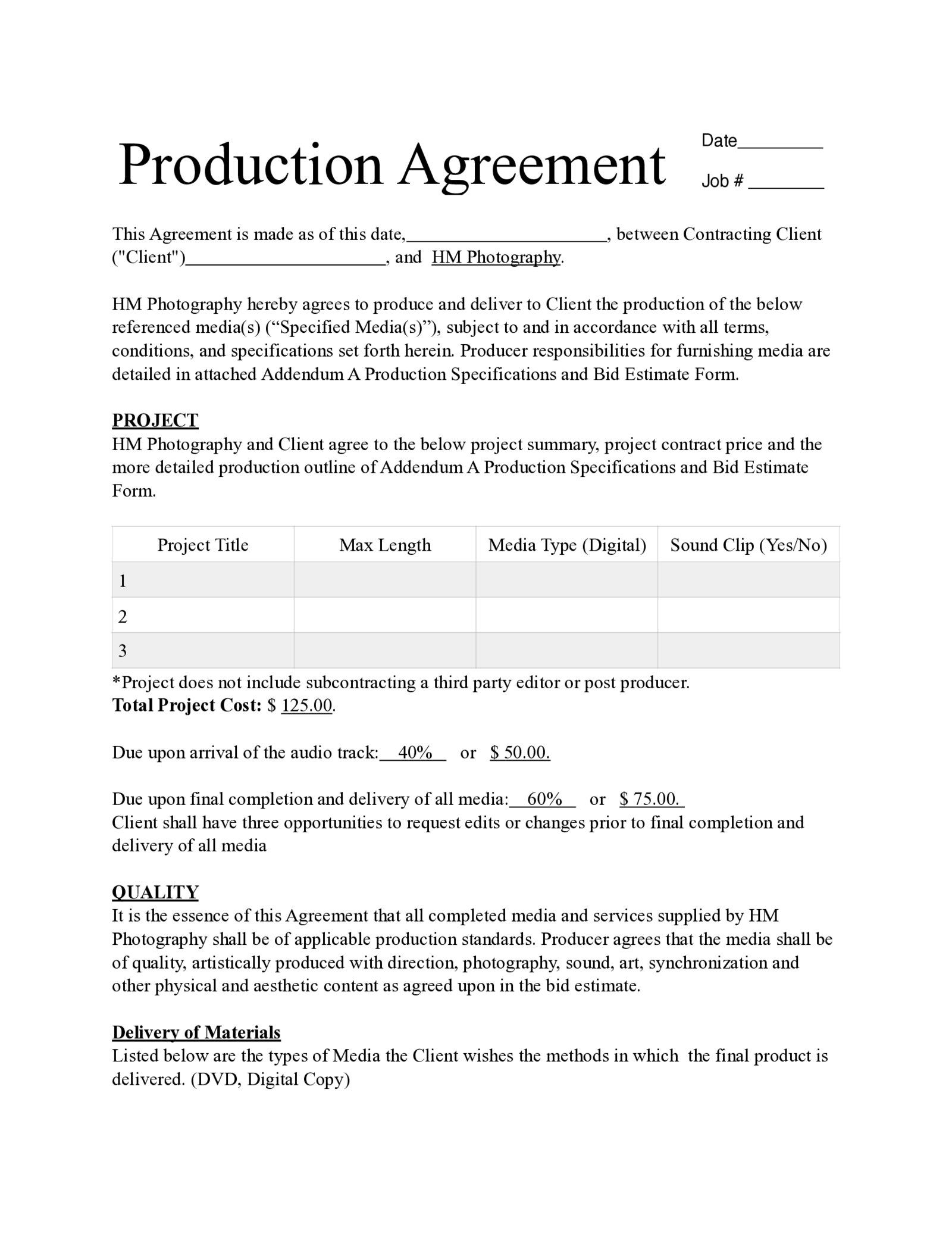 Music Production Agreement - Thumbnail