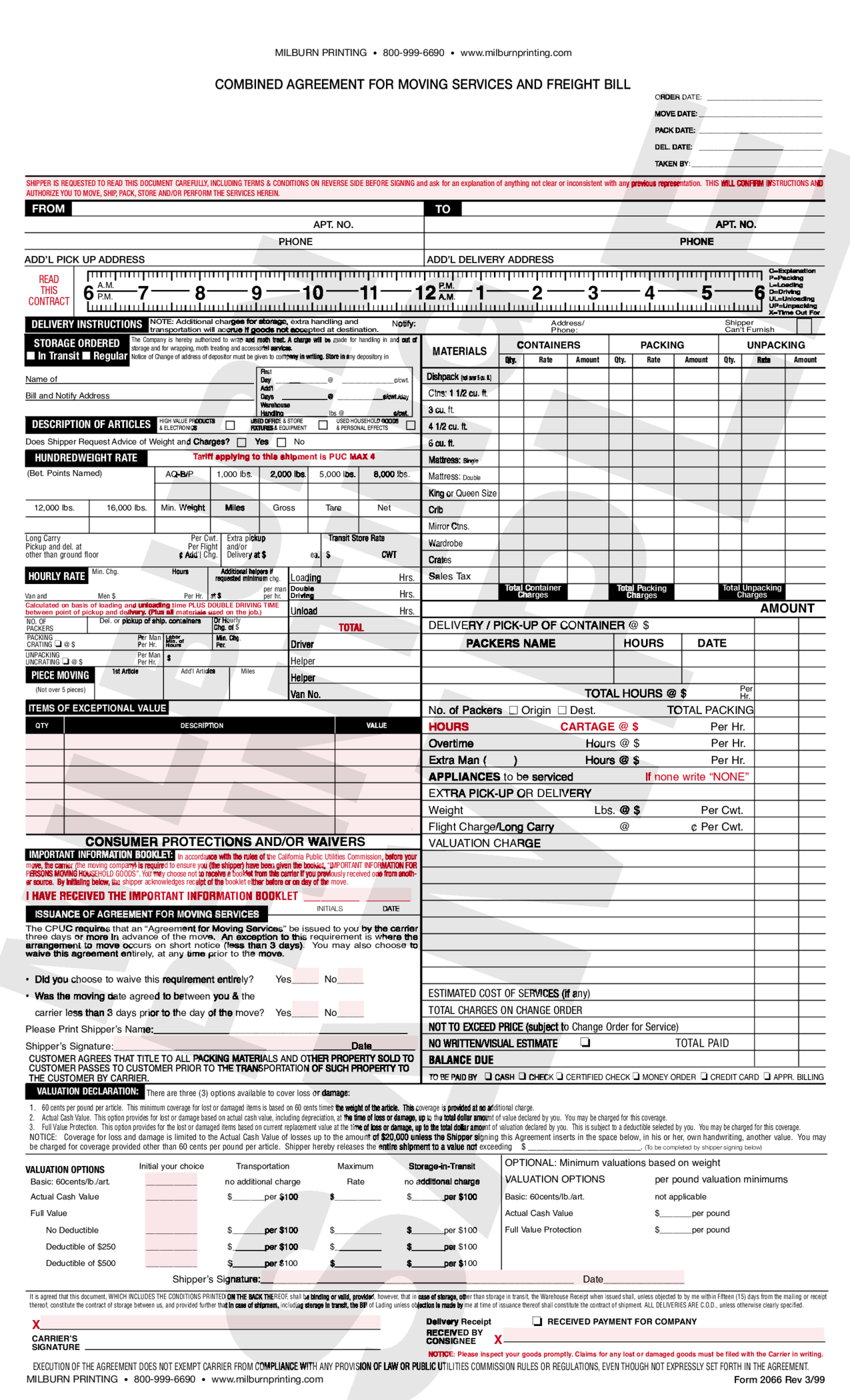 Moving Company Bill Of Lading Template - Thumbnail