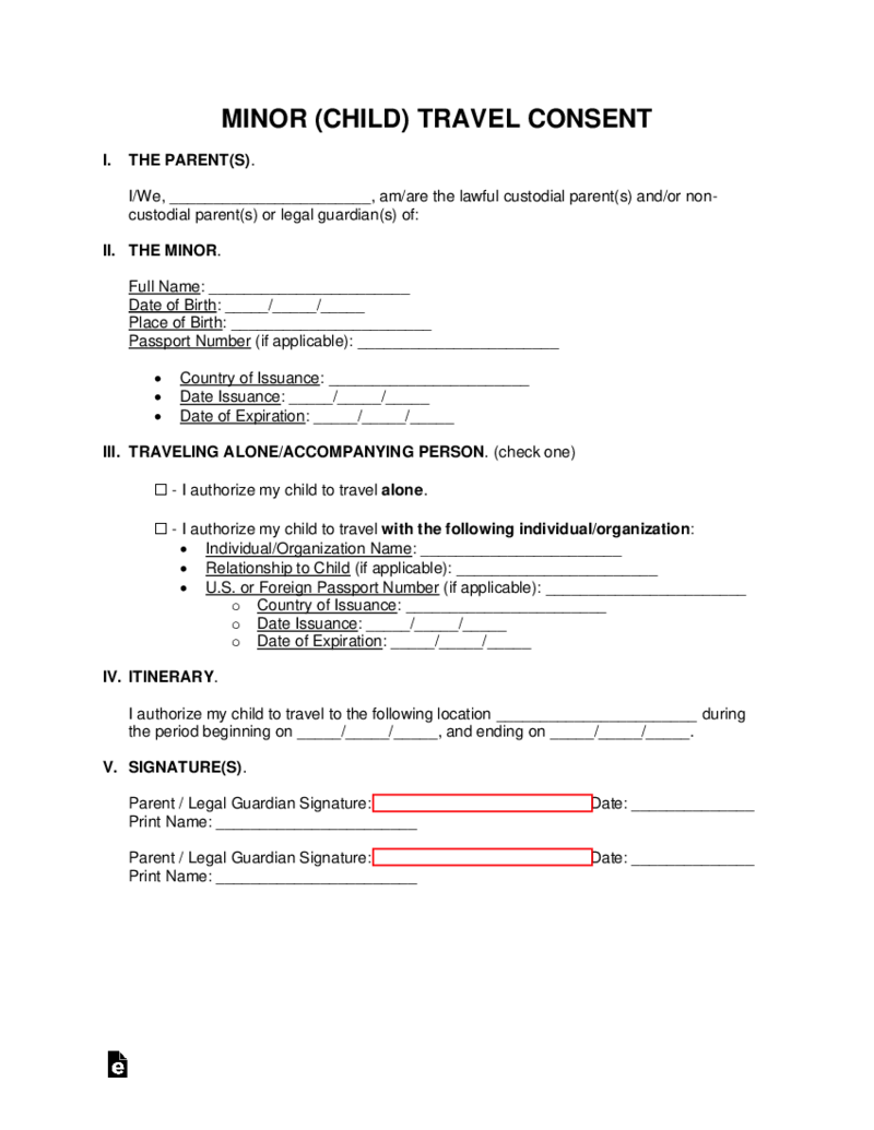 Minor Child Travel Consent Form