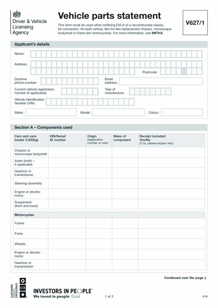 Built up vehicle inspection report (V627 1)