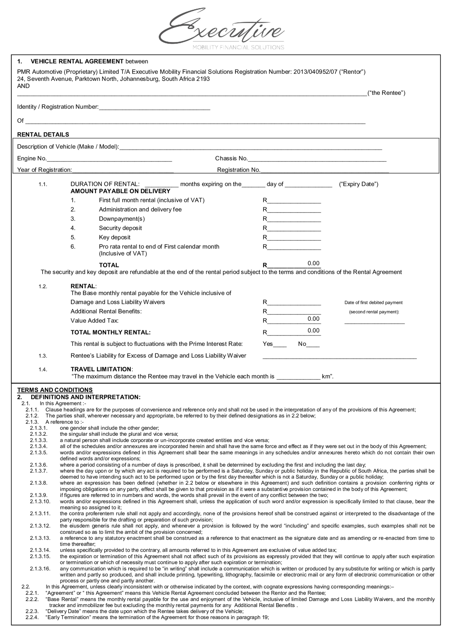 Vehicle Rental Agreement Template - Thumbnail