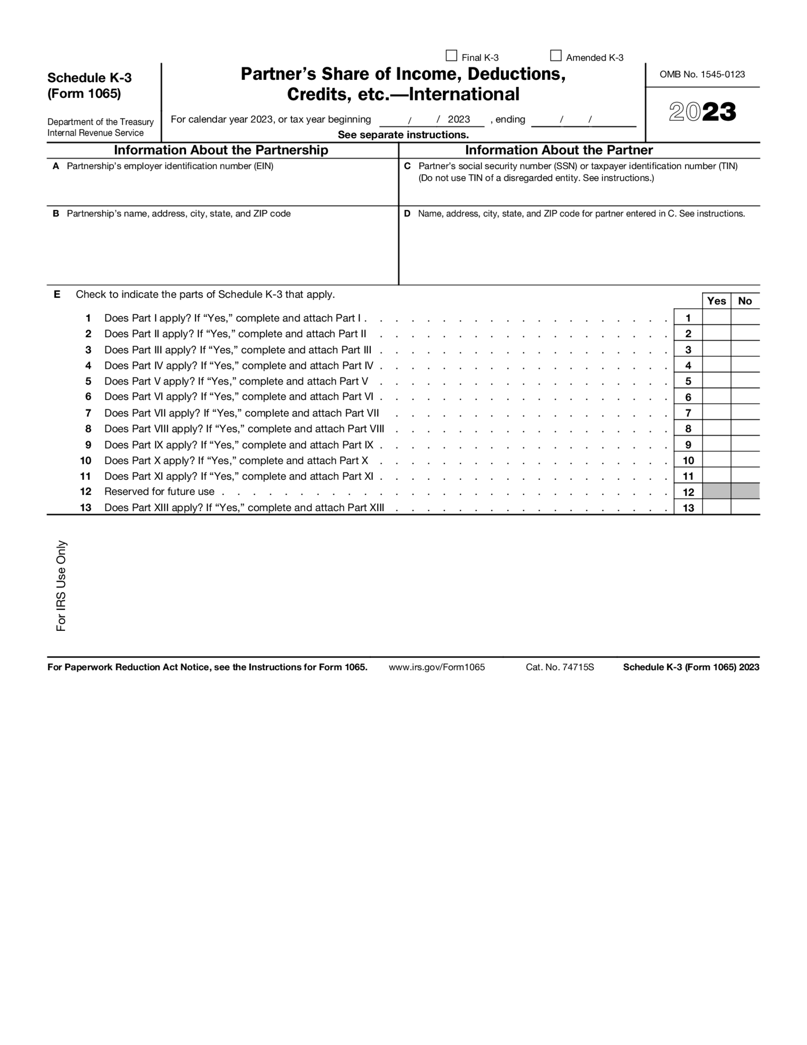 Schedule K-3 (Form 1065) (2023) - Thumbnail