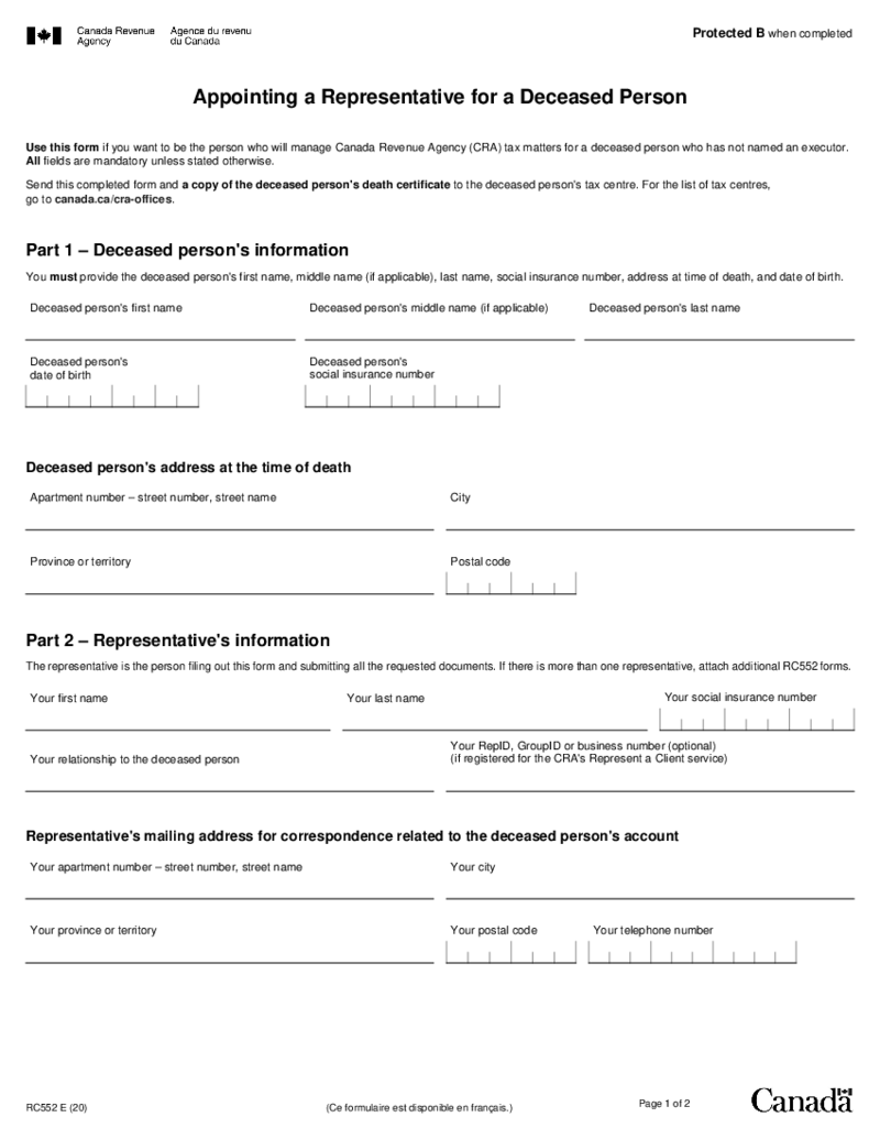 RC552 Appointing a Representative for a Deceased Person