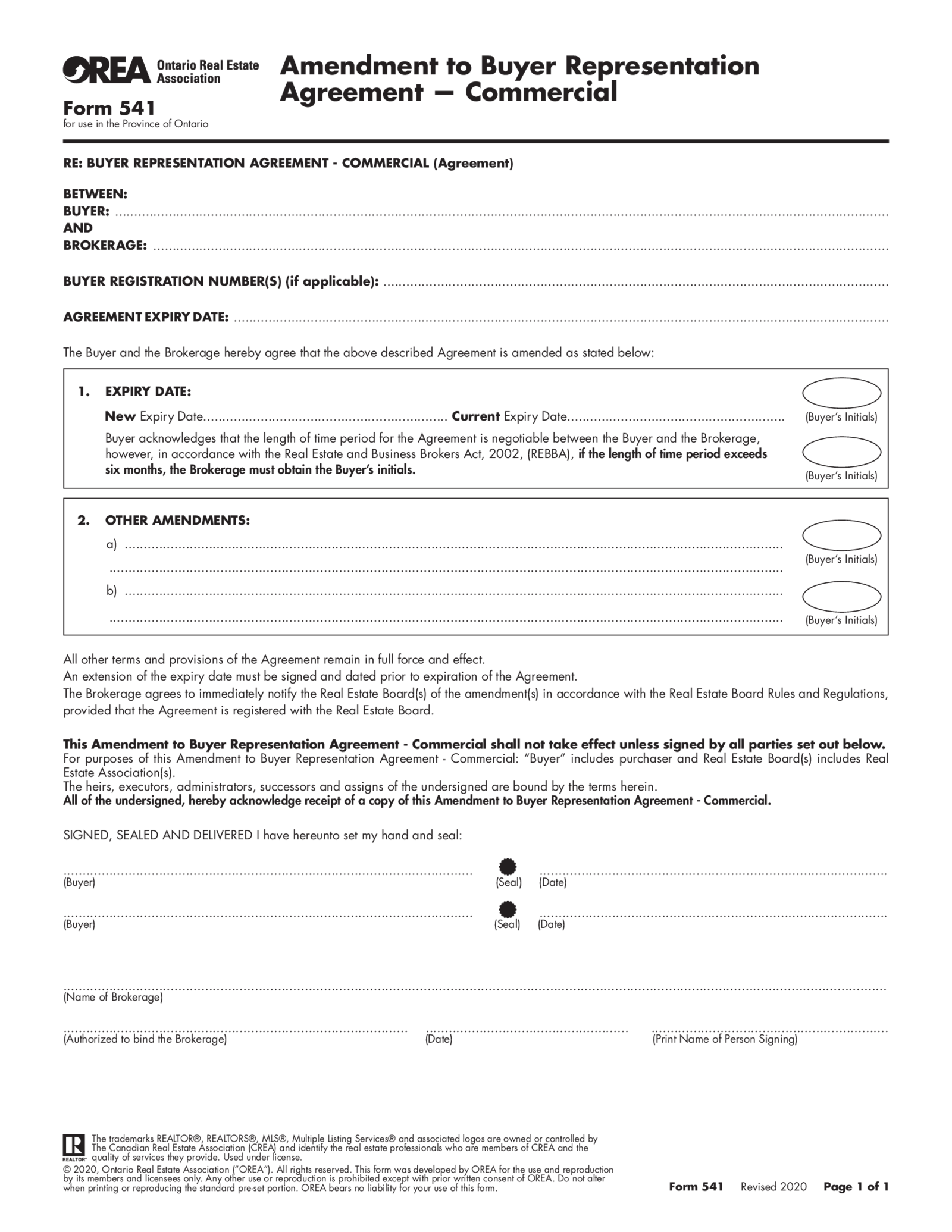 Form 541, Amendment to Buyer Representation Agreement - Thumbnail