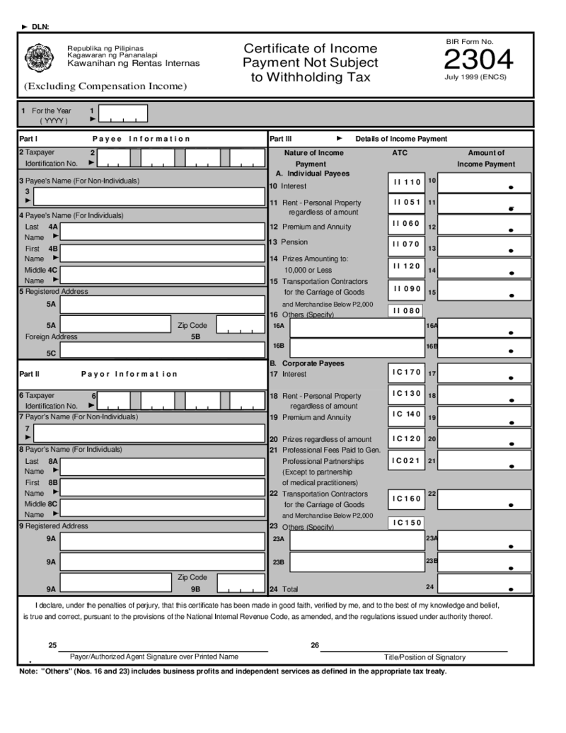 BIR Form 2304