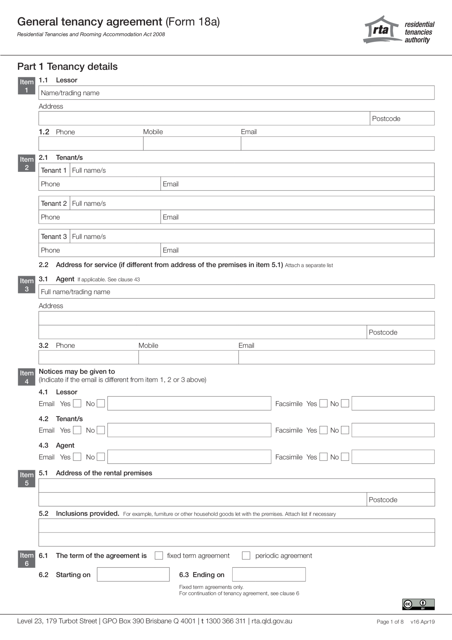 General tenancy agreement (Form 18a) - Thumbnail