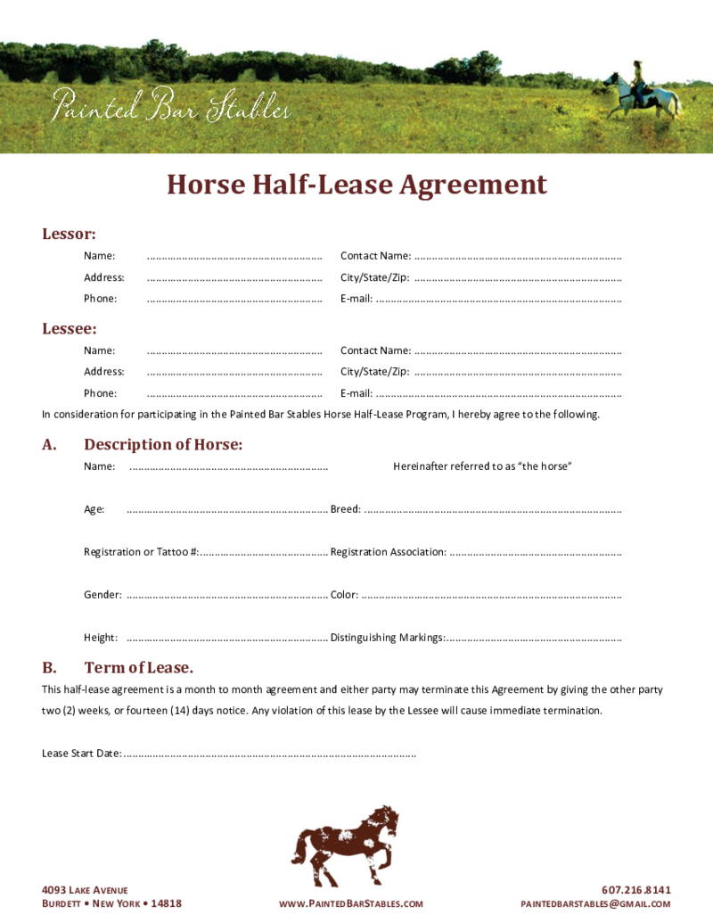 Horse Lease Agreement Template