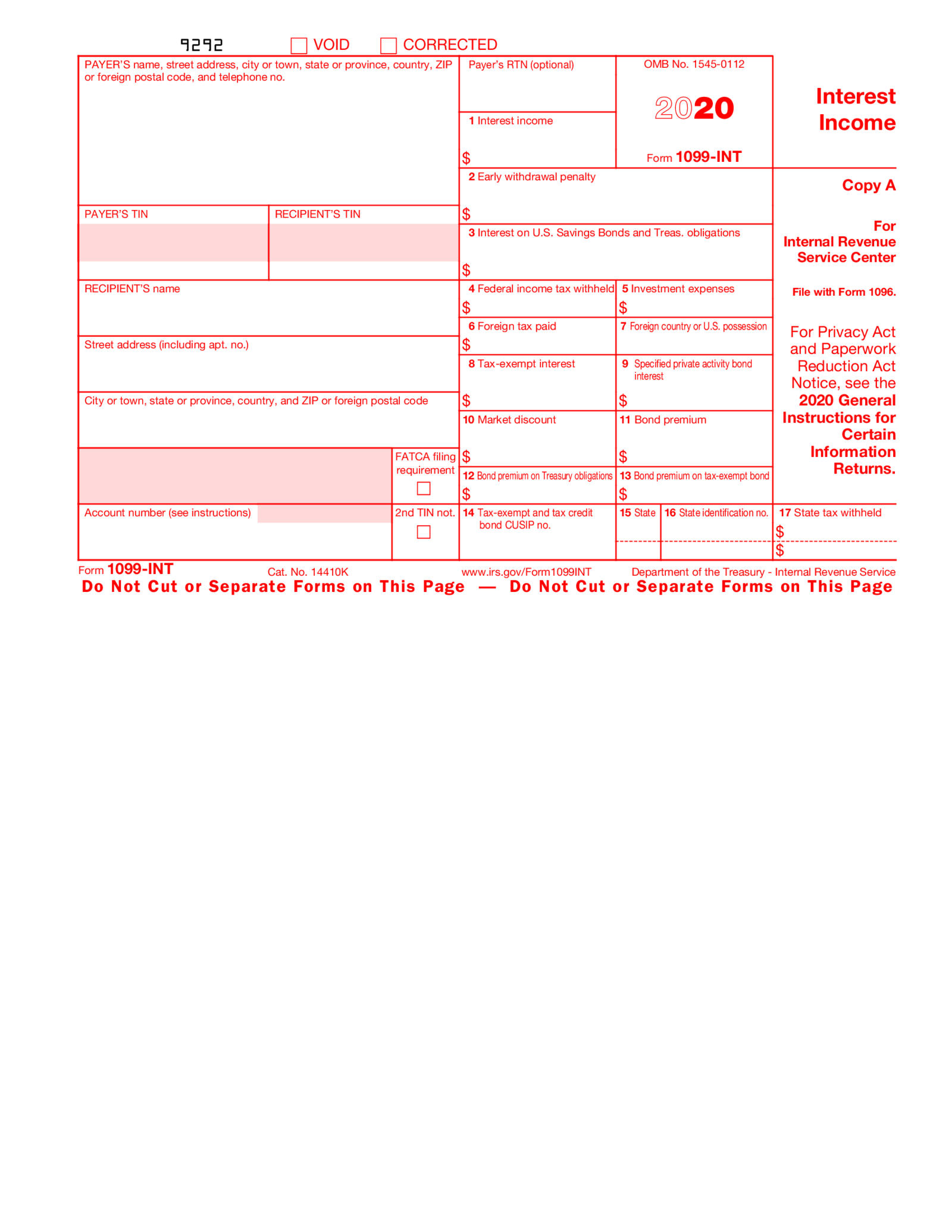 Form 1099-INT (2020) - Thumbnail