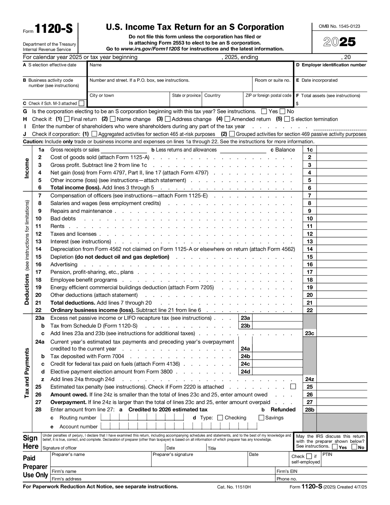 Form 1120-S (2025) - Thumbnail