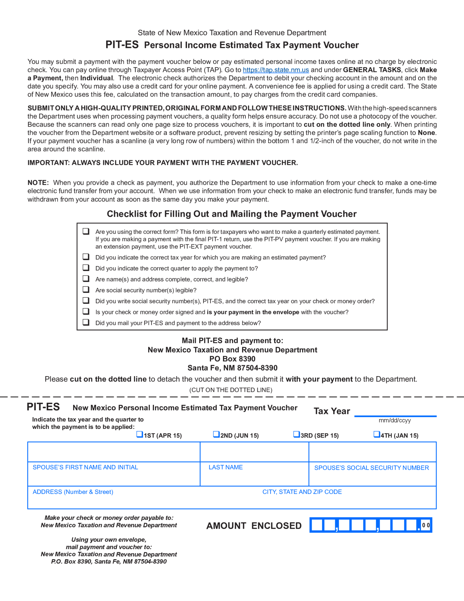 PIT-ES - Personal Income Estimated Tax Payment Voucher - Thumbnail