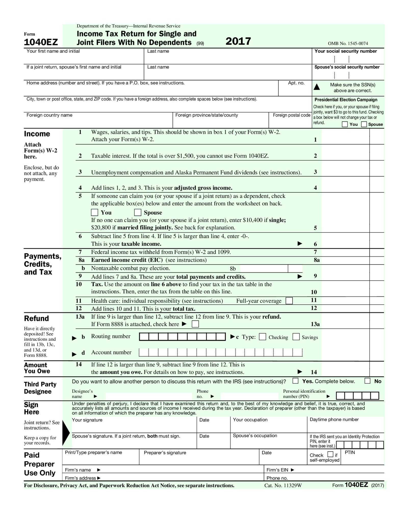 IRS Form 1040EZ - Thumbnail