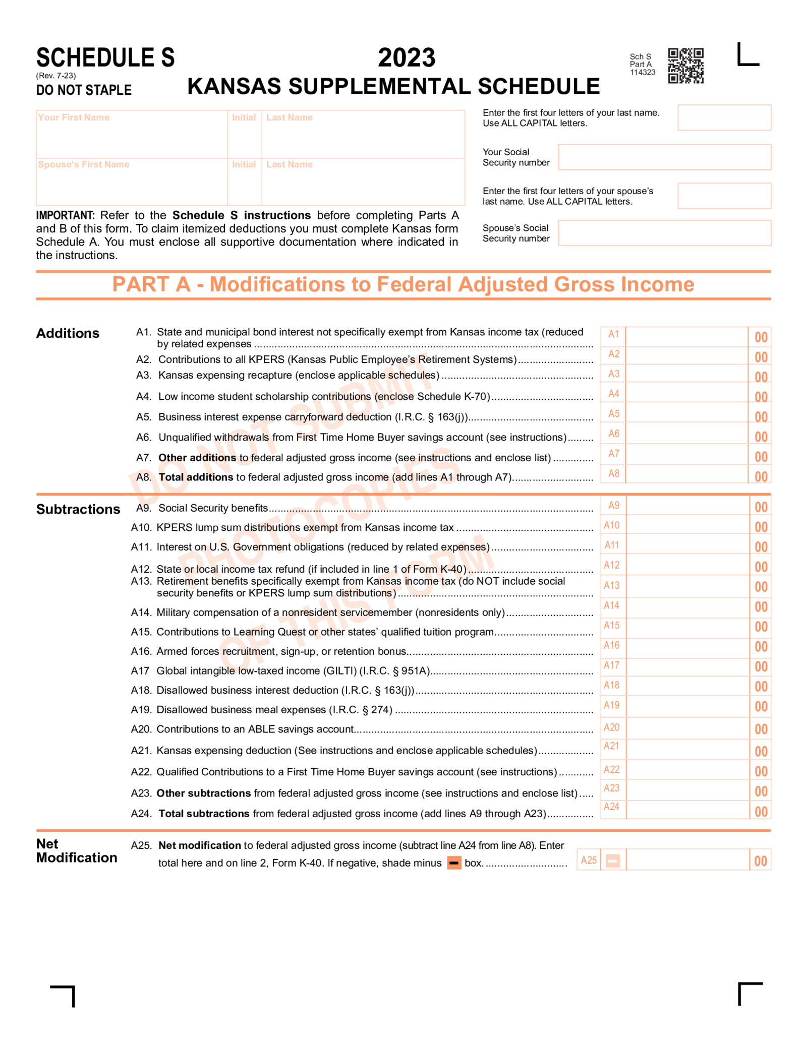 Kansas Schedule S - Thumbnail