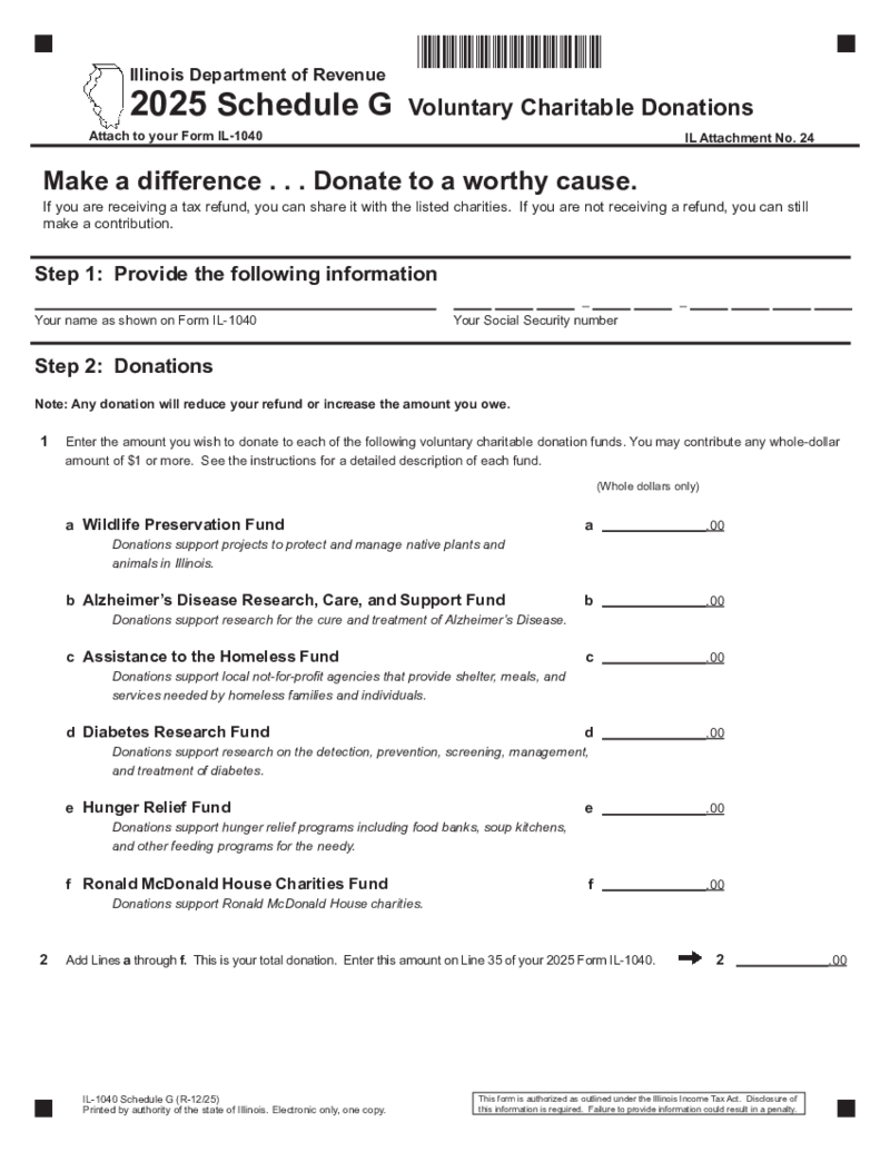Illinois Tax Form 1040 Schedule G