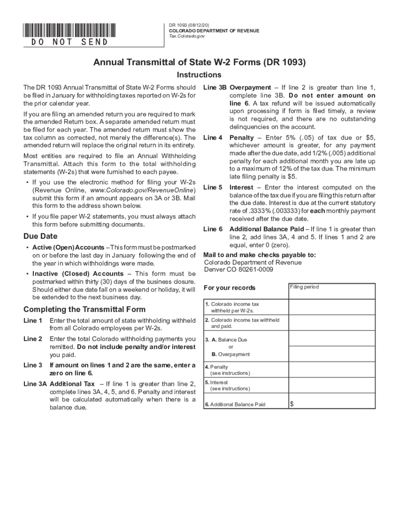 Colorado Annual Transmittal of State W-2