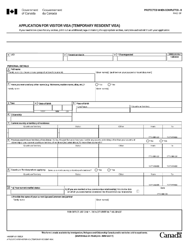 Form Canada IMM 5257