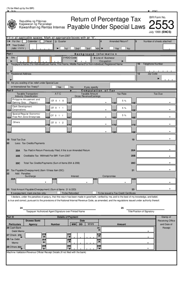 BIR Form 2553