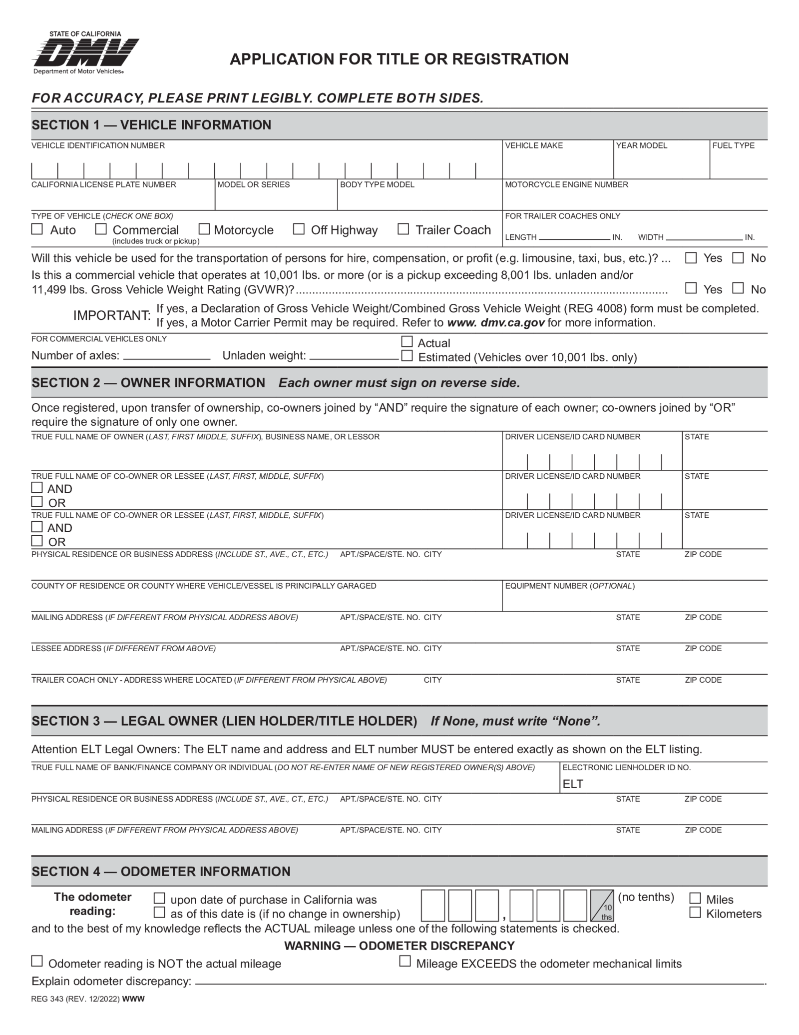 California Application for Title or Registration - Thumbnail