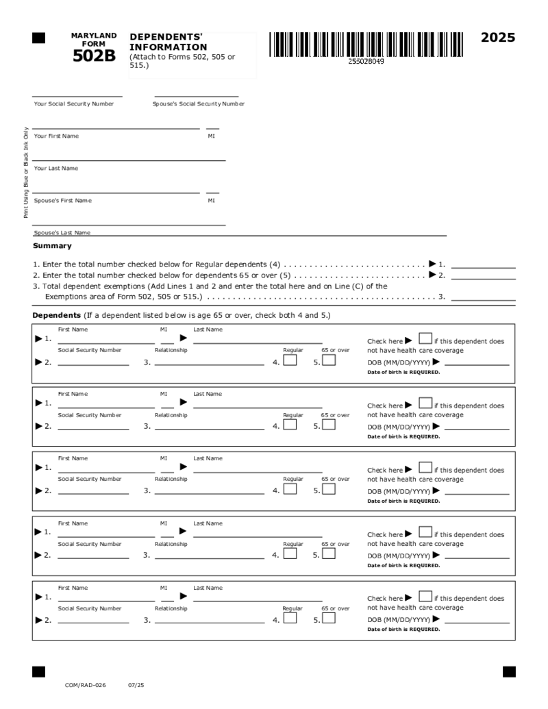 Maryland Form 502B