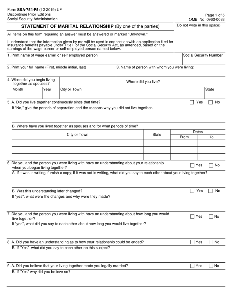 SSA-754-F5, Statement of Marital Relationship