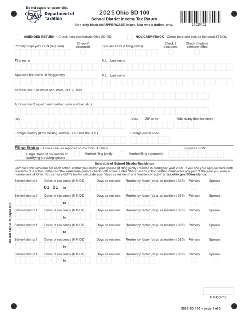 Ohio Form SD100