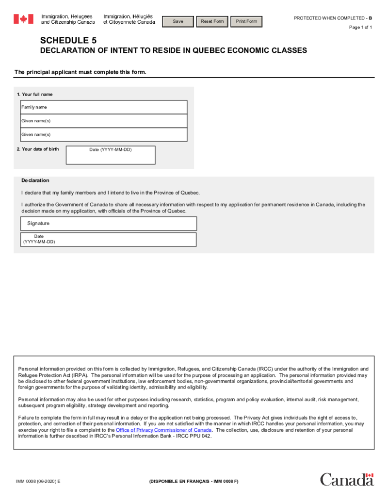 IMM 0008 E, Schedule 5