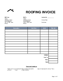 Fillable Roofing Invoice - Thumbnail