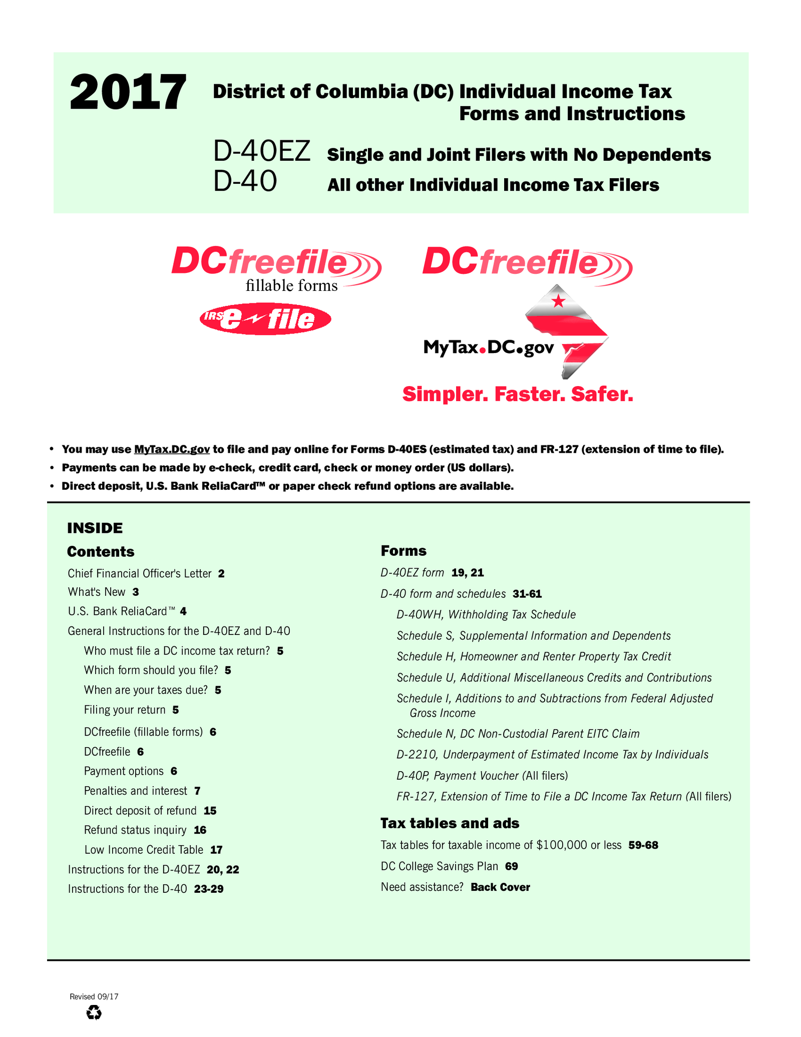 Washington DC Form D 40-EZ - Thumbnail