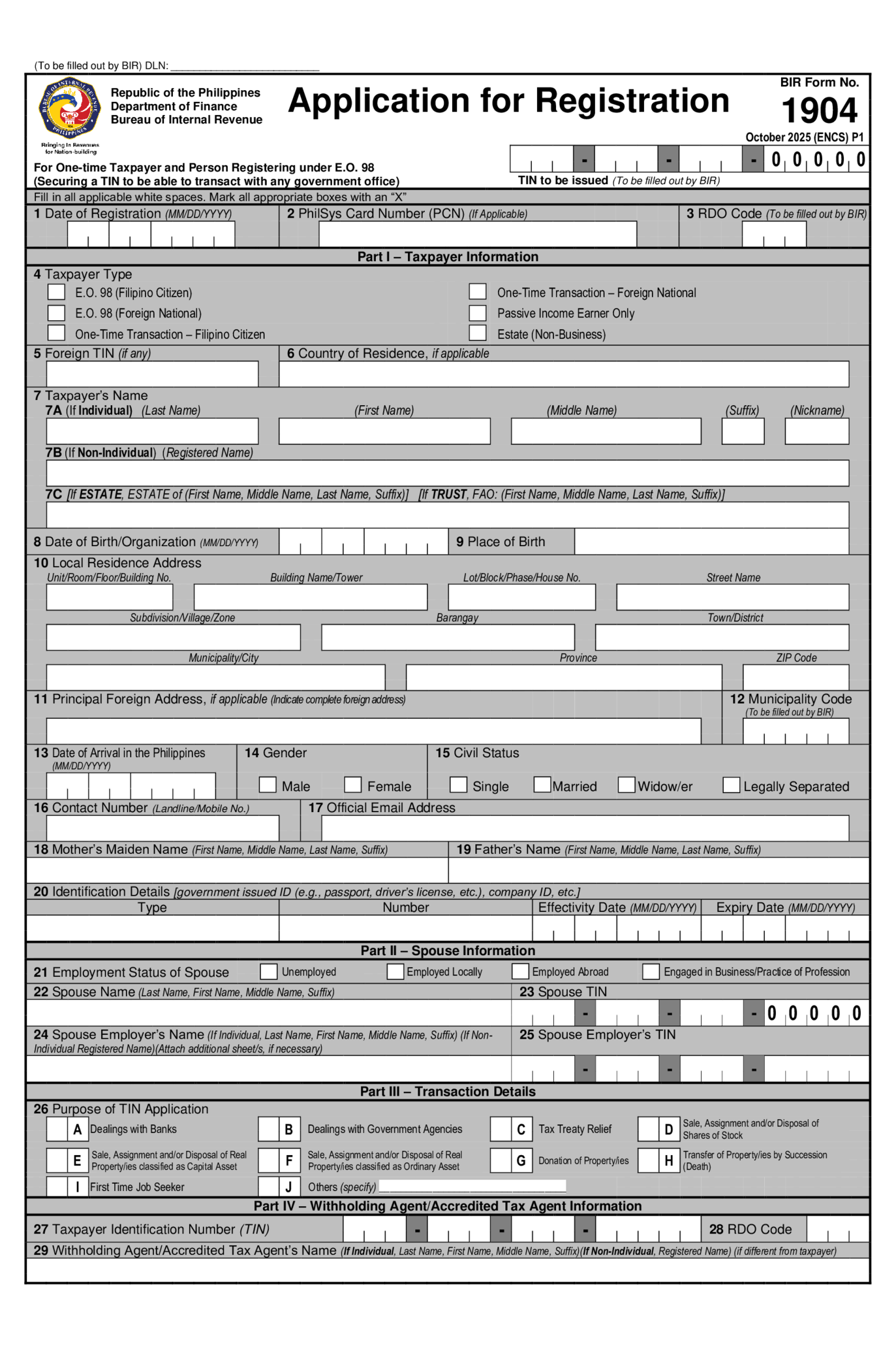BIR Form 1904 - Thumbnail