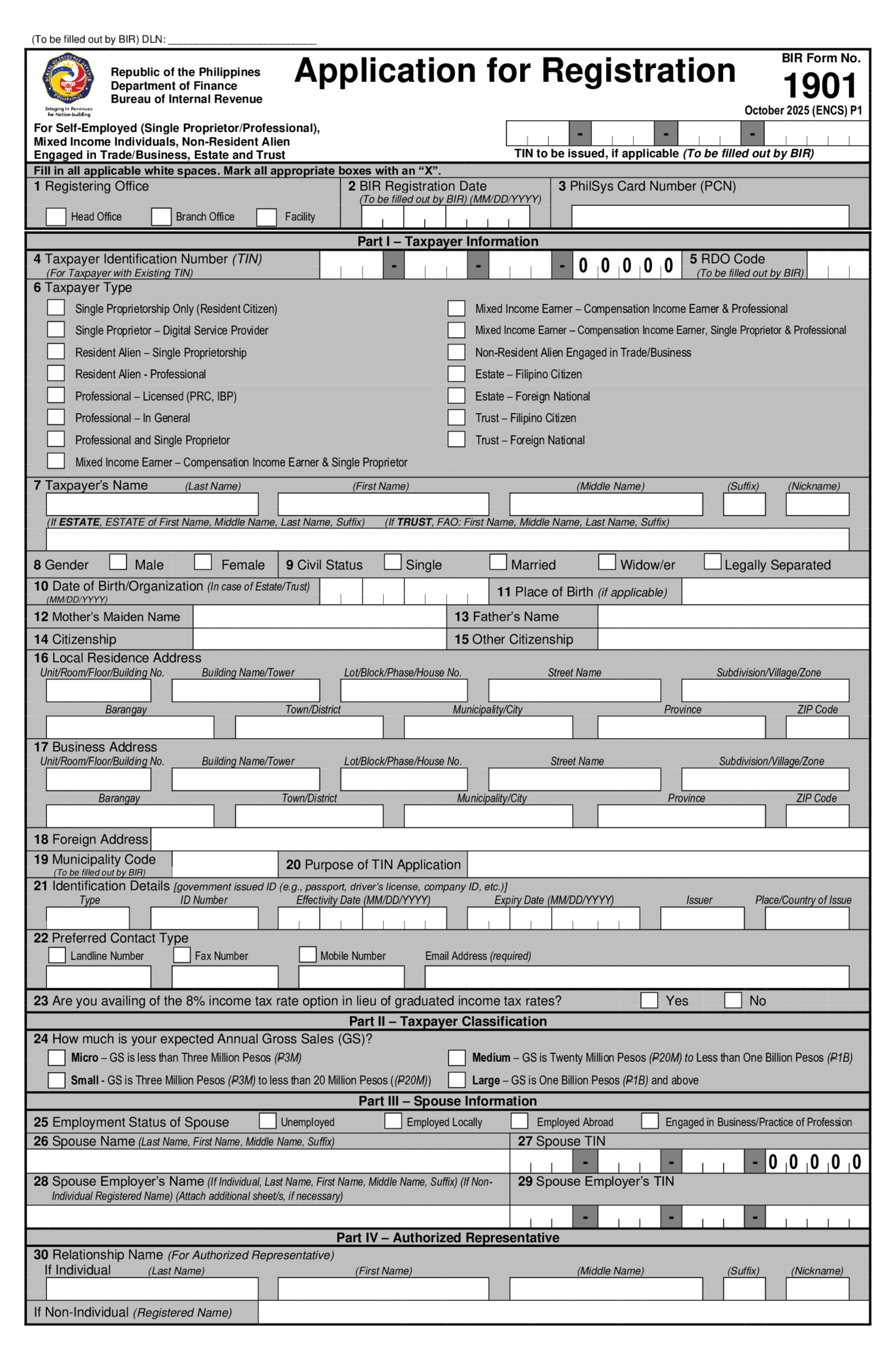 Fillable BIR Form 1901 - Thumbnail