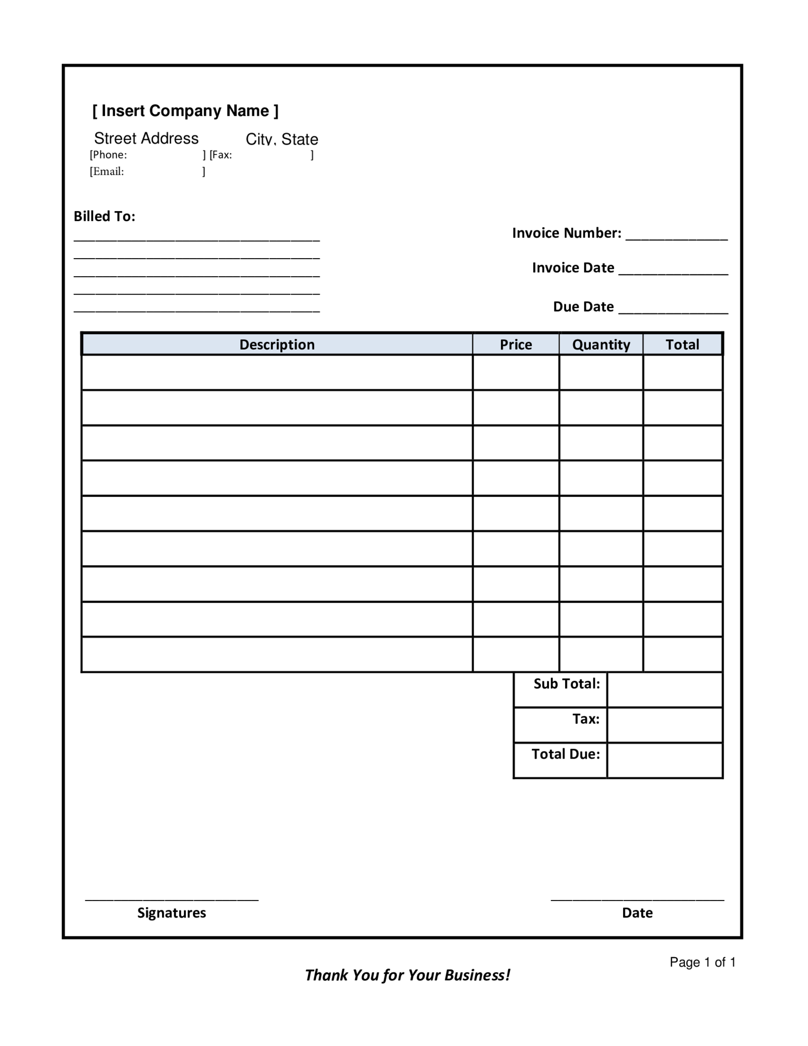 Fillable Vendor Invoice - Thumbnail