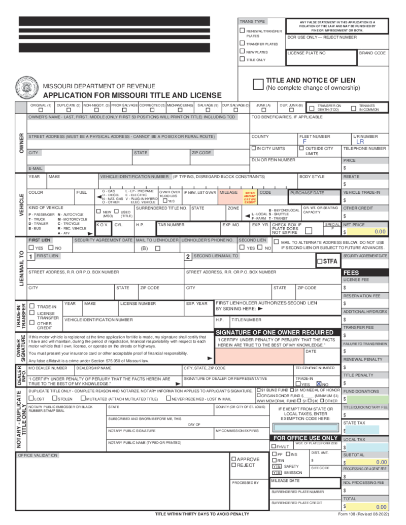 Missouri Form 108