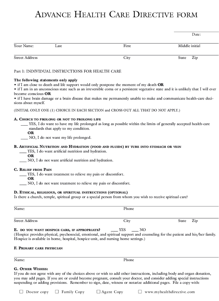 Hawaii Advance Health Care Directive Form